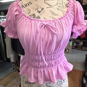 Forever 21 Light Pink Cropped Ruffled Blouse